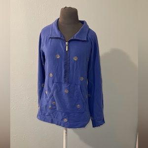 Lilly Pulitzer blue with gold seashells quarter zip pullover size medium